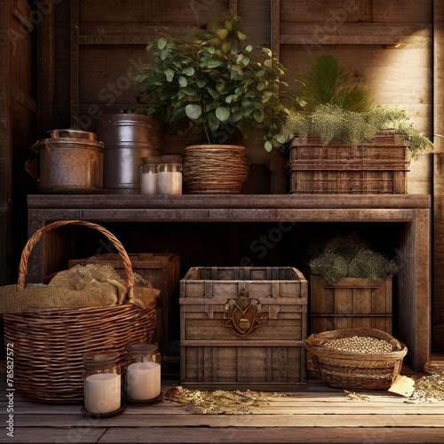 Vintage Winery Cellar with Rustic Tools