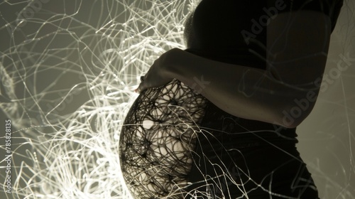 The intricate web of s on a pregnant belly showcasing the new life growing within and the inheritable traits passed down through generations. .