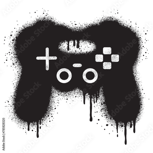 Spray Painted Graffiti joystick Sprayed isolated with a white background.