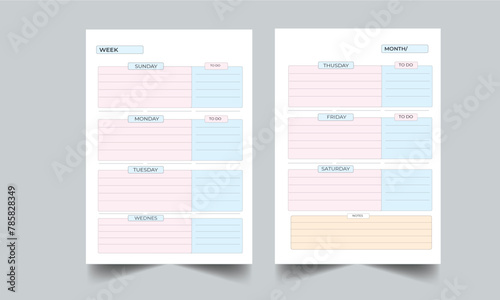 Weekly Planner, weekly and days organizers, or office schedule lists. Graphic organization paper vector set