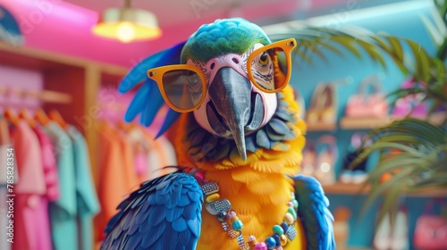 Fashionable Parrot Virtual Influencer with Accessories and Bright Colors photo