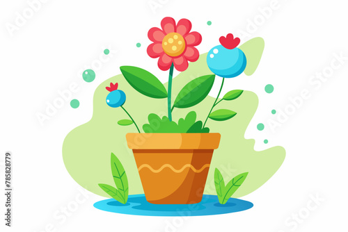 Charming cartoon pot flower with blooming blossoms
