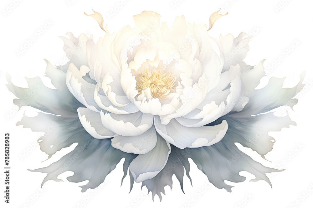 White peony flower isolated on white background. Watercolor painting.