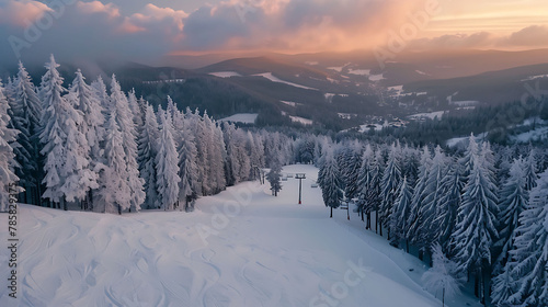 Impressive winter morning in the Carpathian mountains with snow covered fir trees. Colorful outdoor scene, Happy New Year celebration concept.