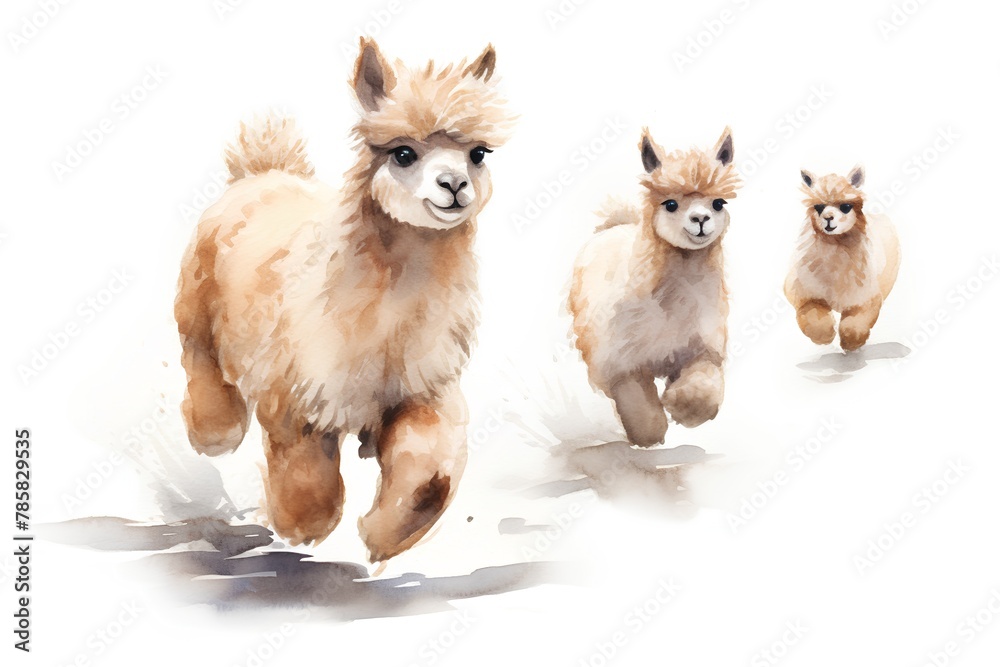 Alpaca. Hand drawn watercolor illustration isolated on white background Alpaca. Hand drawn watercolor illustration isolated on white background