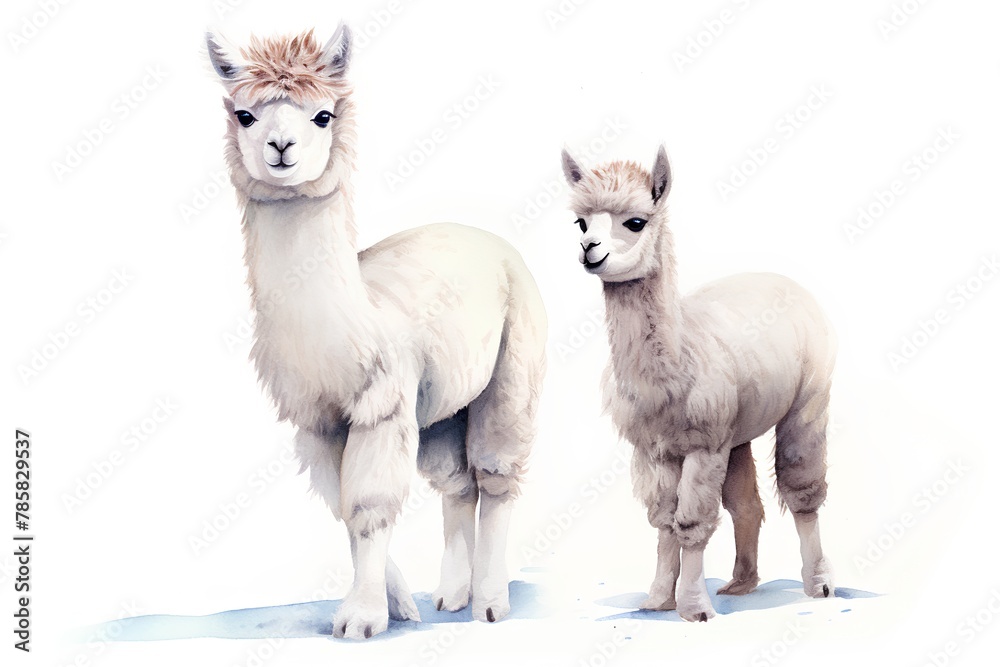 Obraz premium Llama and alpaca, isolated on white background.
