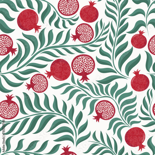 pomegranate seamless pattern in flat vector