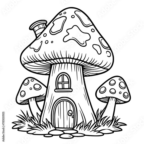 Mushroom house coloring page for kids 
