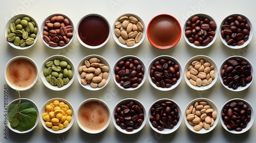 Various samples of coffee nuts and seeds