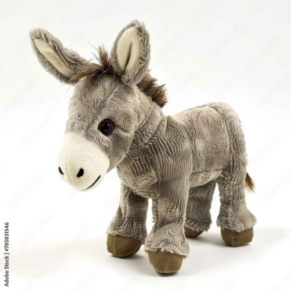 Fototapeta premium Plush Gray Toy Donkey on White Background