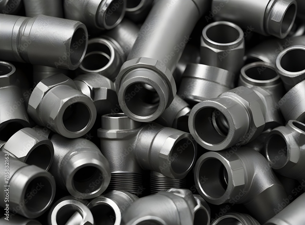 Many of connecting fittings for metal pipes.
