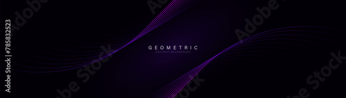 Abstract background with purple glowing geometric curve lines particle. Modern minimal trendy shiny lines pattern. Vector illustration