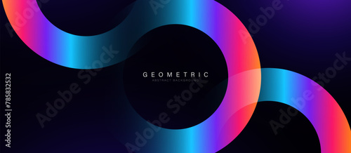 Abstract background with vivid color glowing geometric infinity circle lines. Modern minimal trendy shiny lines pattern. Vector illustration