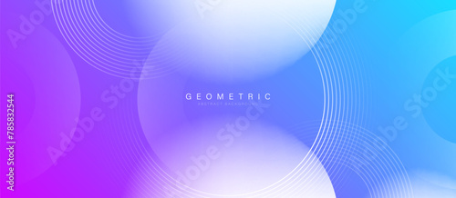 Abstract white circle glowing lines with purple and blue background. Modern minimal trendy shiny lines pattern. Vector illustration © pickup