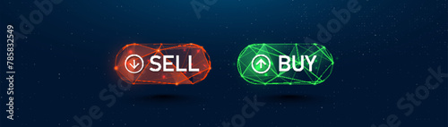 Buy or Sell button icon. Forex, stock exchange market order. Low polygonal, wireframe, and mesh illustration © pickup