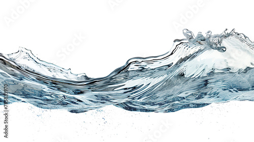 Dynamic water waves with air bubbles and sunbeams isolated on white background.