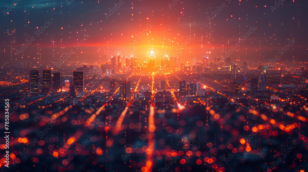 sunset in the mountains,
Cityscape with connecting dot technology of smart 