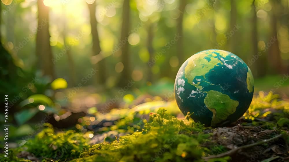 Earth Day Environment, global is green and has a blue and white design. The scene is peaceful and serene, with the globe representing the Earth
