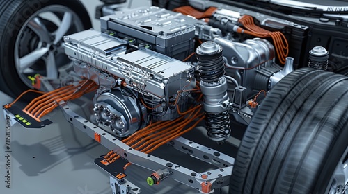 Detailed Cutaway Illustration Inside an Electric Car Engine AI Image