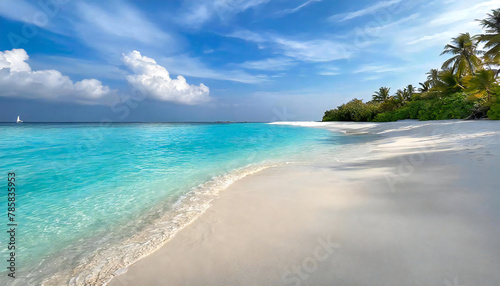 青い空と白い砂浜。穏やかな波を持つ美しい海。モルディブ。Blue sky and white sand beach. Beautiful sea with calm waves. Maldives. © seven sheep