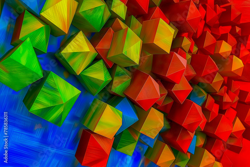 Geometric background image, three-dimensional geometric shapes, on a blue background, background and wallpaper