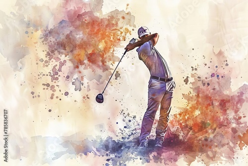 golfers watercolor swing dynamic vertical poster of golf player in action sports illustration photo