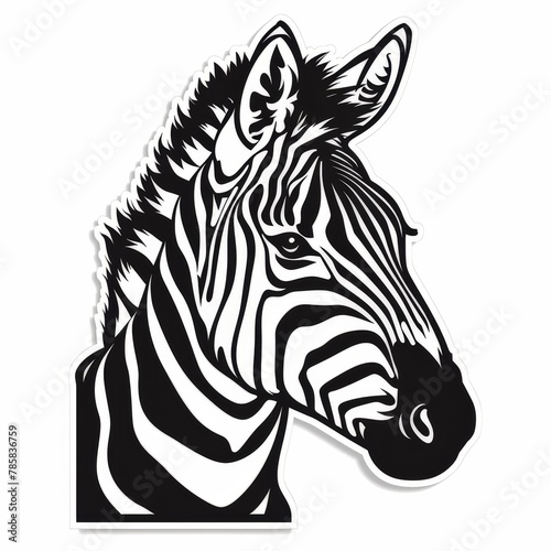 A black and white illustration of a zebra head.