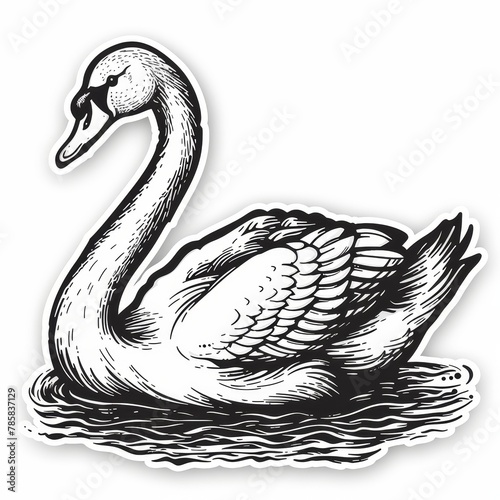 Engraving of a swan on water  side view