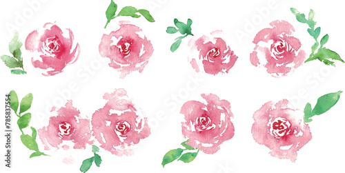 水彩画。水彩タッチの薔薇ベクターイラスト。水彩で描いたエレガントなバラ。母の日素材。Watercolor painting. Rose vector illustration with watercolor touch. Elegant rose painted with watercolor. Mother's day material.