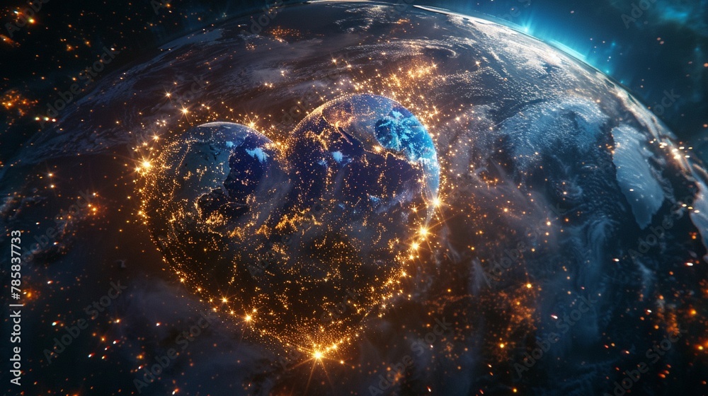 Obraz premium Sphere of stars forming a heart around the earth, whimsical, deep space fantasy , 8k