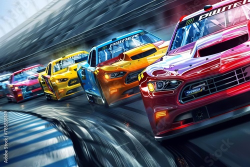 highspeed nascar racing cars in tight formation during thrilling motorsport event dynamic action illustration photo