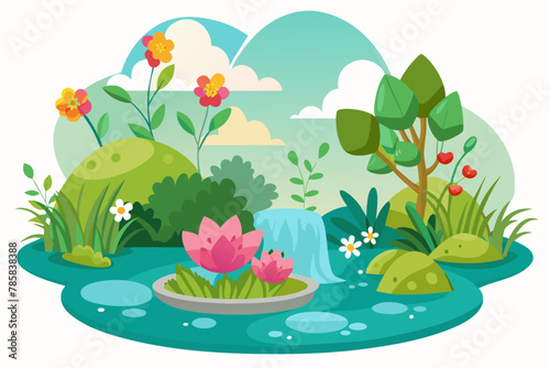 Charming water with flowers floats serenely on a white background.