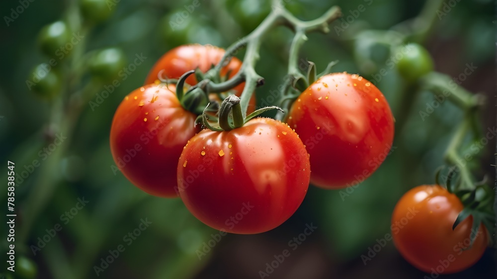 Delectable fresh tomatoes on a branch