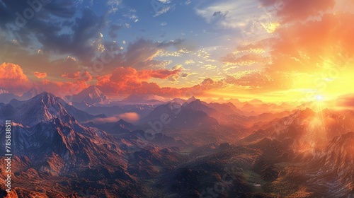 A panoramic Earth Day sunrise over a vast mountain range, a reminder of natures grandeur