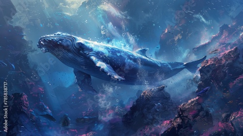 VR Deep-Sea Exploration Game Concept Art with Sea Creatures and Marine Mysteries