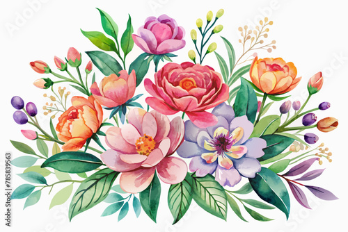 Charming watercolor flowers grace a pristine white background.