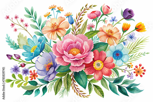 Watercolor flowers bloom with vibrant hues on a pristine white canvas.