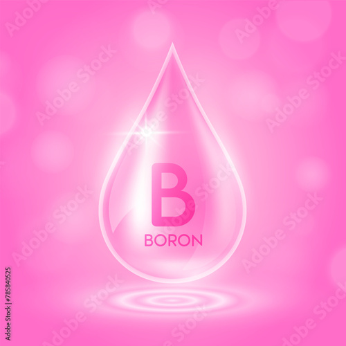 Water drop serum boron minerals from nature on pink background. Collagen solution or vitamins complex essential. For ads cosmetics medical. Vector EPS10.