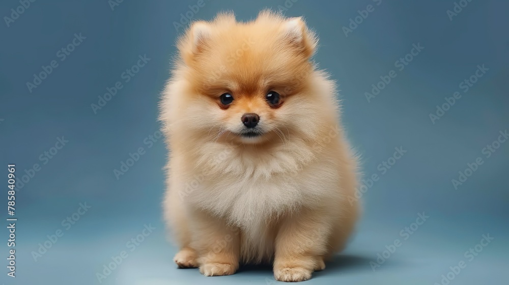 A fluffy Pomeranian sitting upright and looking straight at the camera, appearing cute and charming. A fluffy Pomeranian sitting upright and looking straight at the camera, appearing cute and charming.