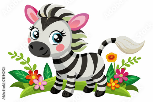 Charming zebra cartoon adorned with delicate flowers