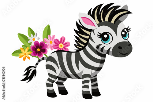 Zebra animal cartoon charmingly adorned with vibrant flowers