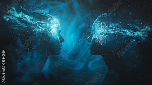 Telepathic Connection: Shimmering Bridge of Light Between Two Minds photo