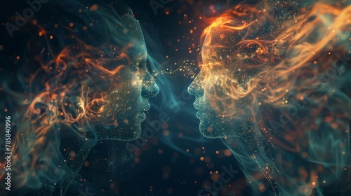 Telepathic Connection: Shimmering Bridge of Light Between Two Minds