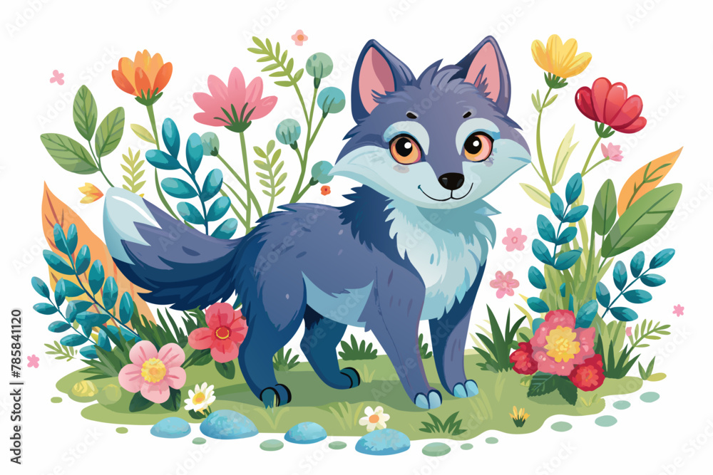 Wolves, known for their fierce nature, take on a charming and adorable appearance in this cartoon illustration, adorned with flowers that add a touch of whimsy. Wolves, known for their fierce nature, take on a charming and adorable appearance in this cartoon illustration, adorned with flowers that add a touch of whimsy.