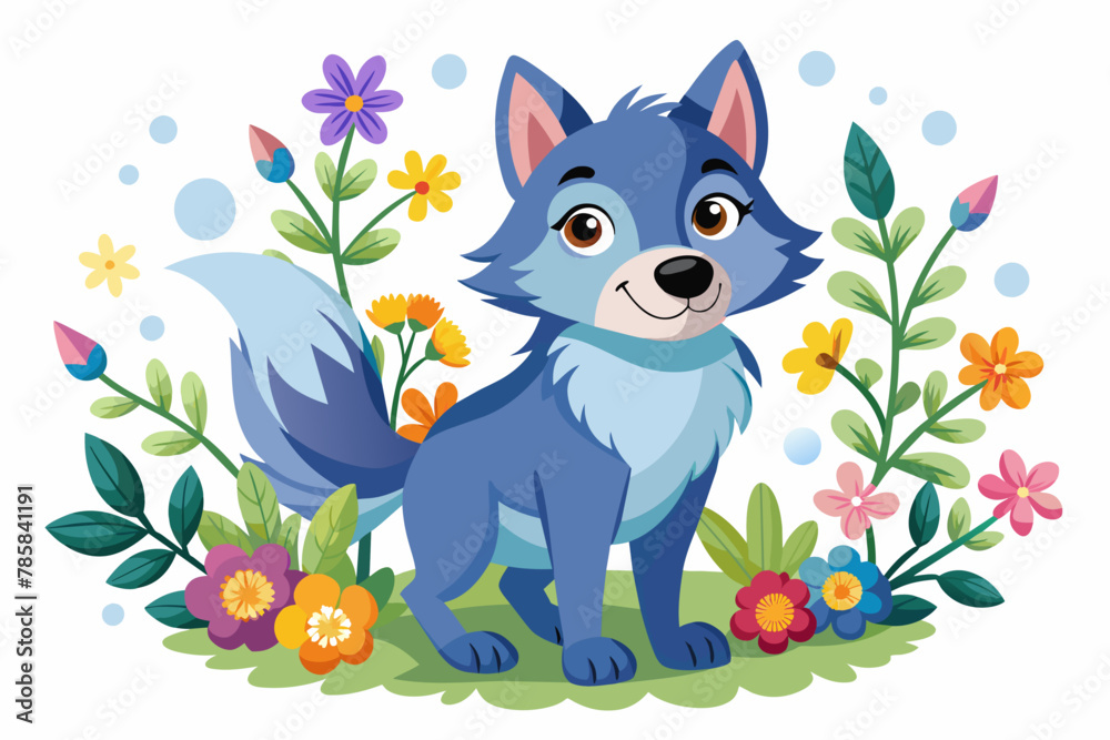 Wolves, known for their fierce nature, take on a charming and adorable appearance in this cartoon illustration, adorned with flowers that add a touch of whimsy. Wolves, known for their fierce nature, take on a charming and adorable appearance in this cartoon illustration, adorned with flowers that add a touch of whimsy.