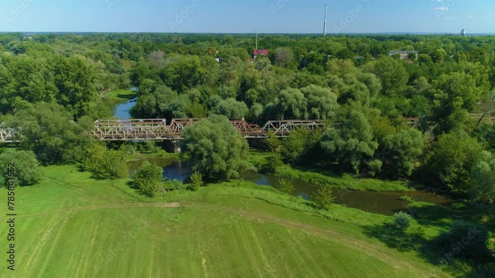 Railway Bridge Odra River Glogow Most Kolejowy Aerial View Poland Railway Bridge Odra River Glogow Most Kolejowy Aerial View Poland