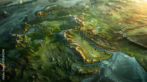 green moss in the water,
 3D World map focused on East Europe. Ukraine and Russian war concept