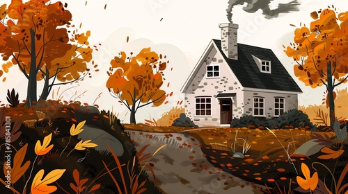 illustration house fall chimney path unexpected windfall photo