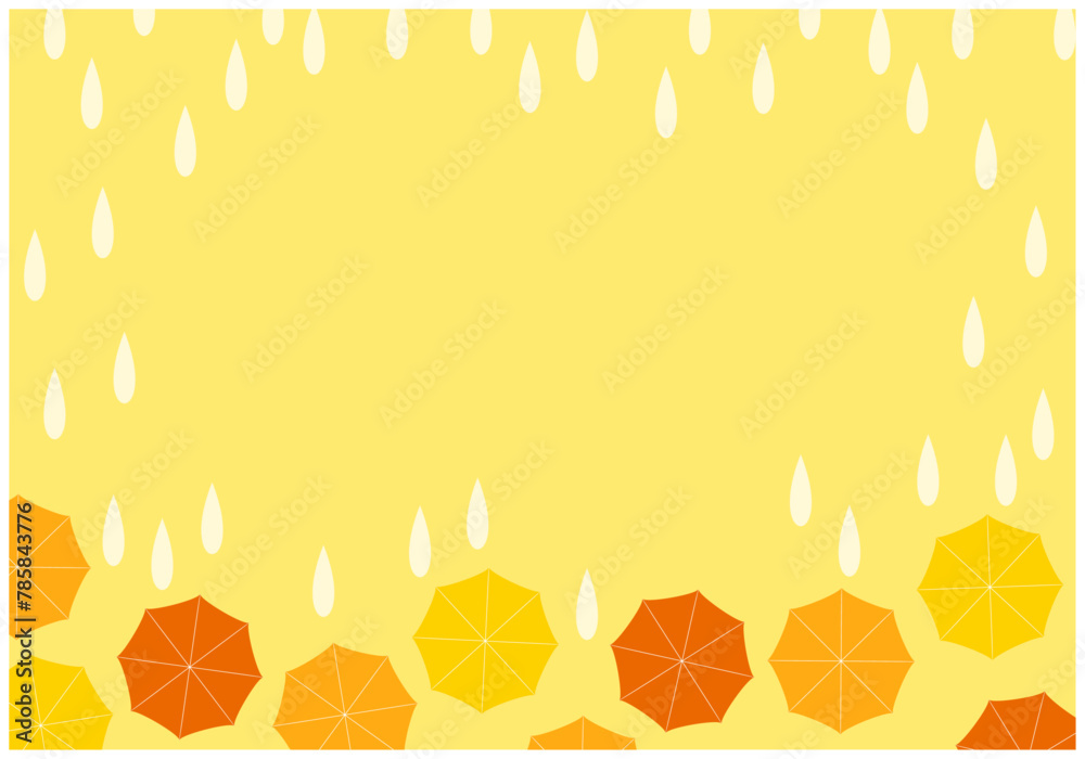 梅雨景色の雨が降る傘パターン背景9黄色 - obrazy, fototapety, plakaty 