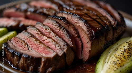 Close-up of sliced traditional barbecue skirt steak.generatrive.ai